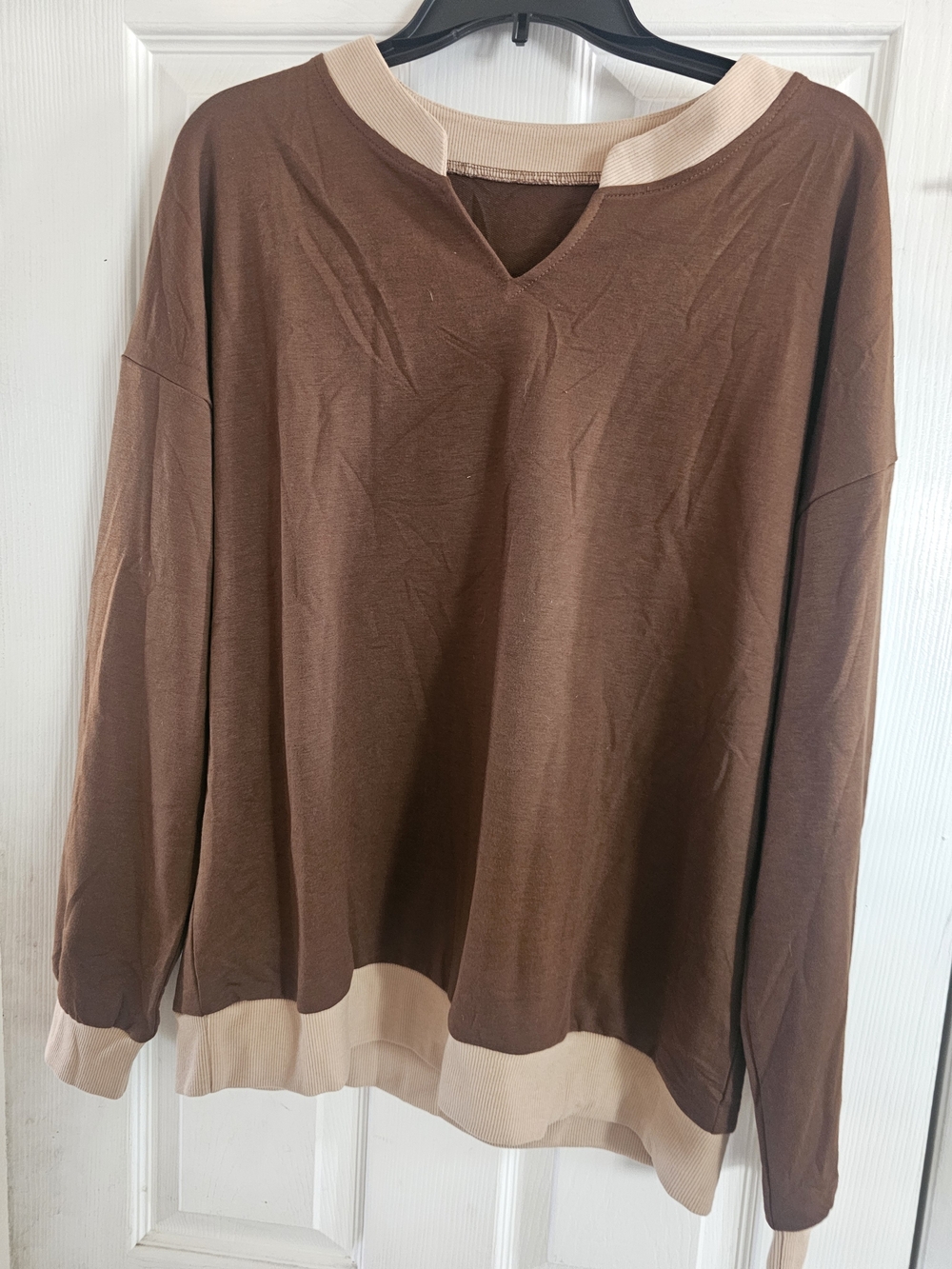 LillyCoco Brown Pullover Sweatshirt with Cream Trim